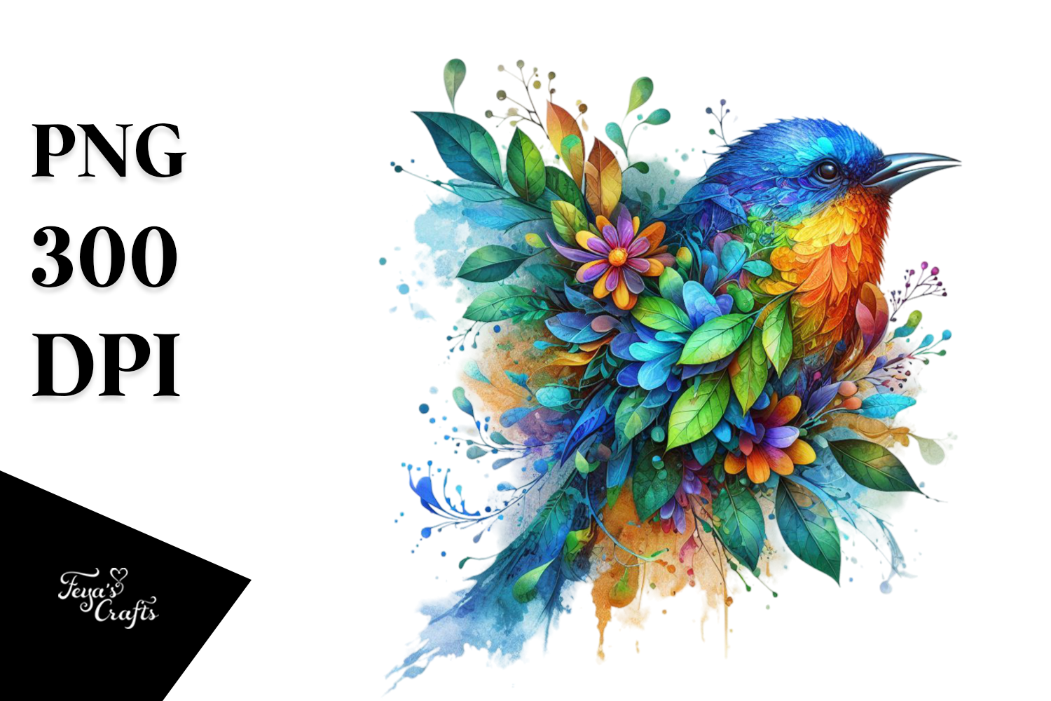 Vibrant Bird with Glass Flowers PNG Graphic by Anastasia Feya ...