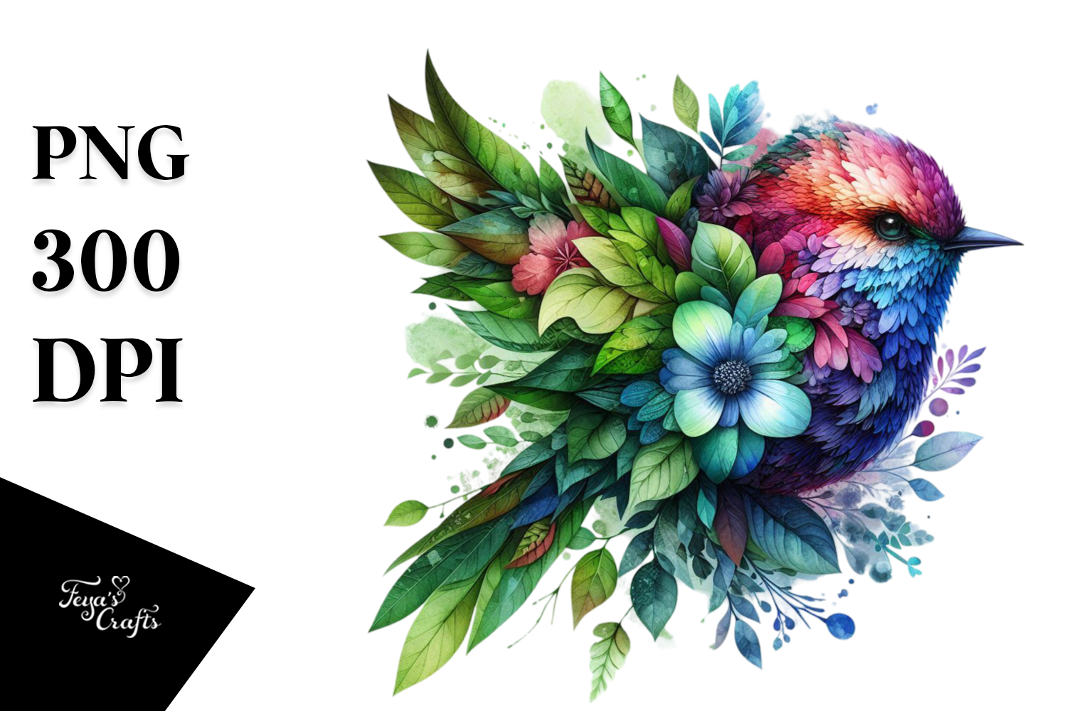 Vibrant Bird with Glass Flowers PNG Graphic by Anastasia Feya ...