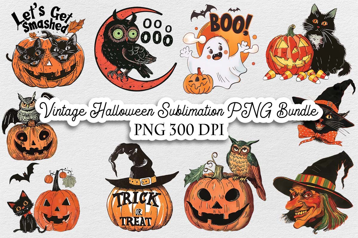 Vintage Halloween Sublimation PNG Bundle Graphic by Lloy Design ...