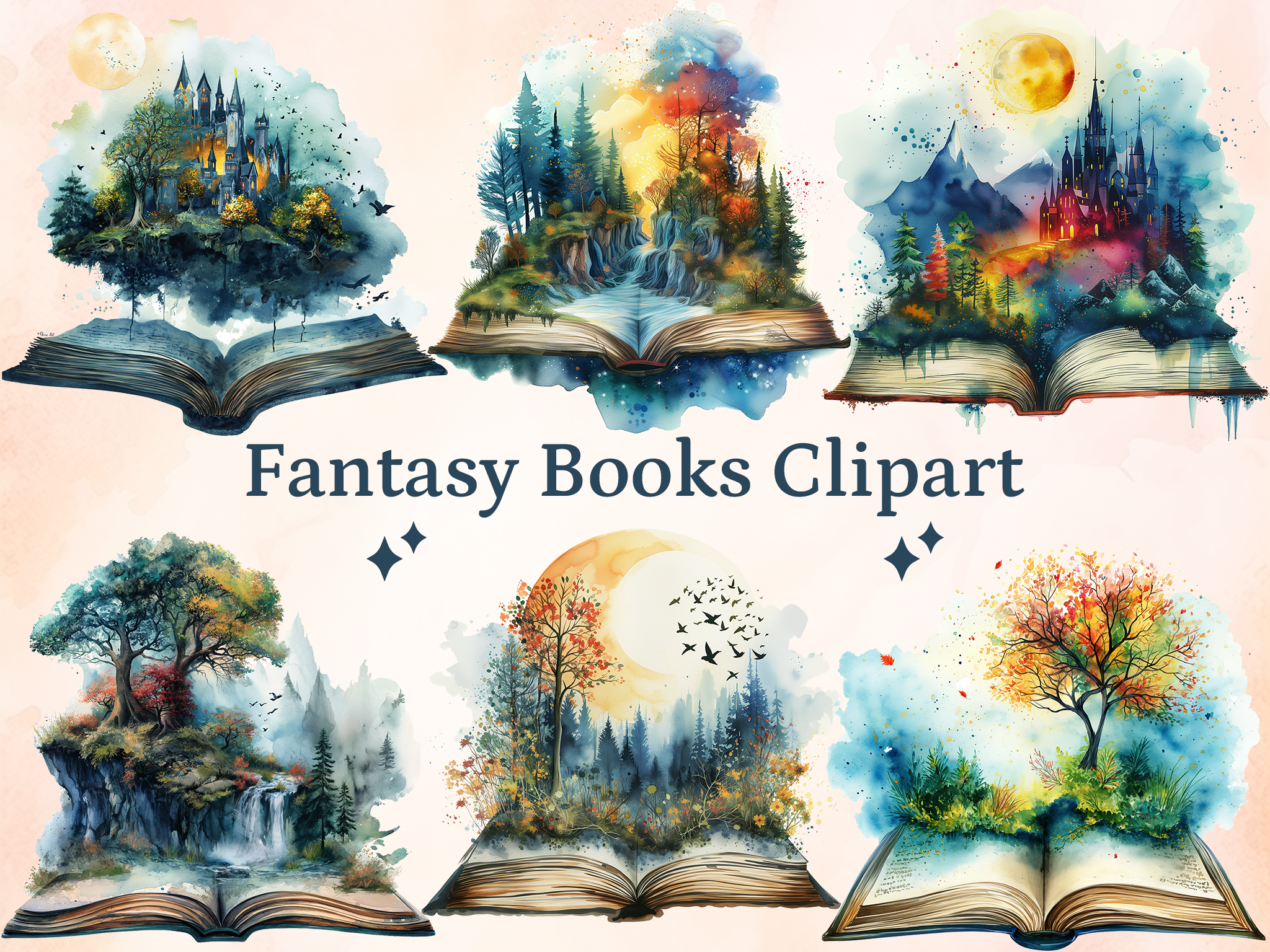 Watercolor Fantasy Books Clipart Graphic by altendi · Creative Fabrica