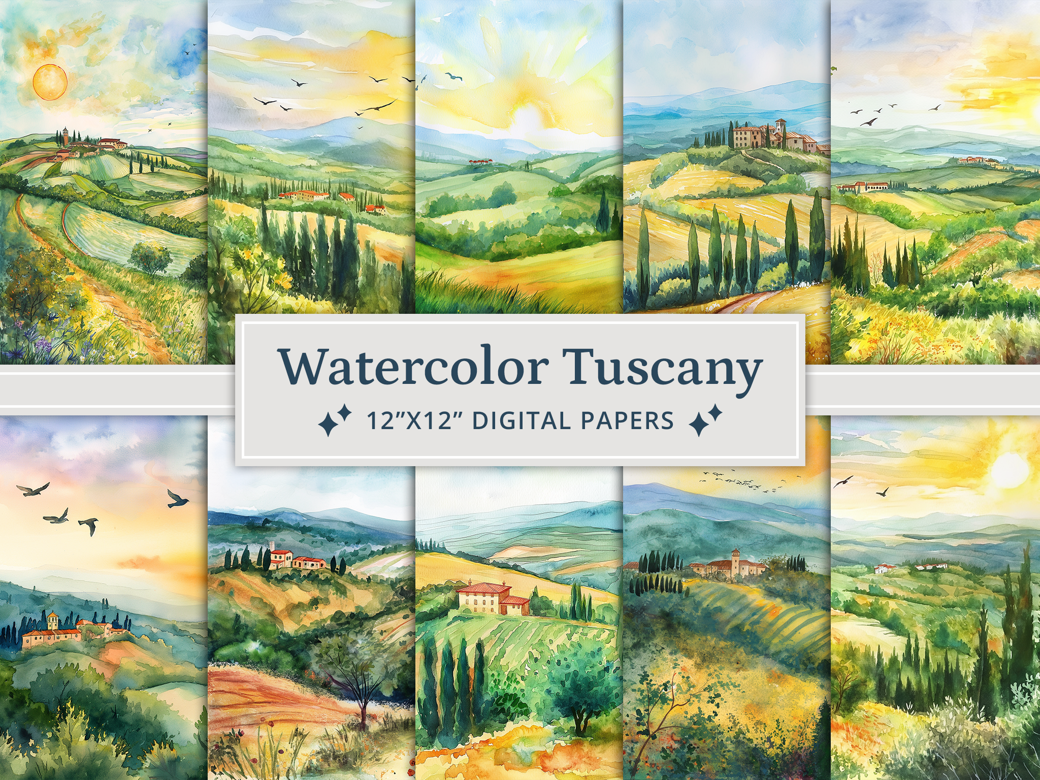 Watercolor Tuscany Digital Papers