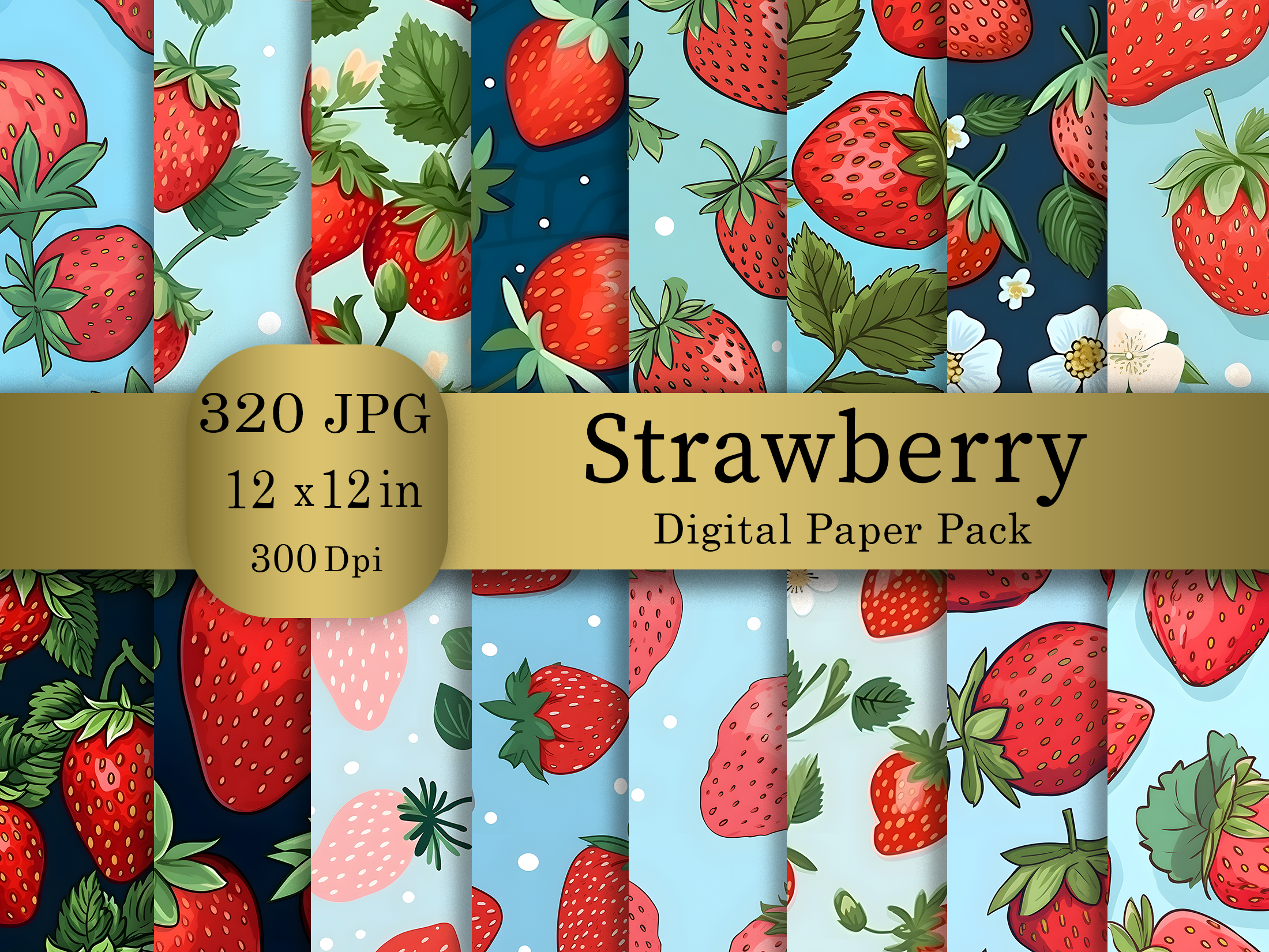 Strawberries Digital Paper Big Pack Graphic by Art.X · Creative Fabrica