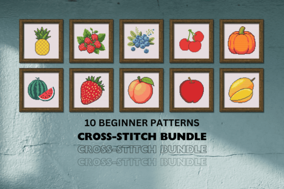Beginner Cross-Stitch 10 Fruits Bundle