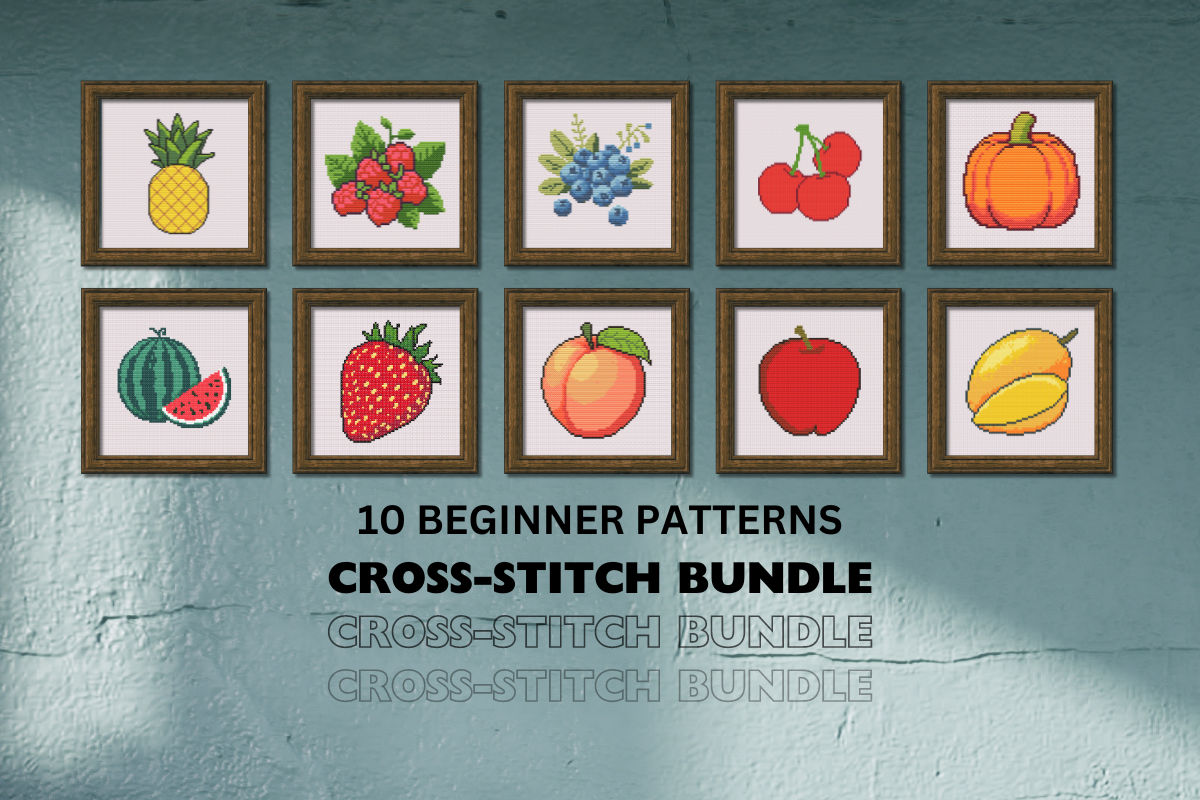 Beginner Cross-Stitch 10 Fruits Bundle