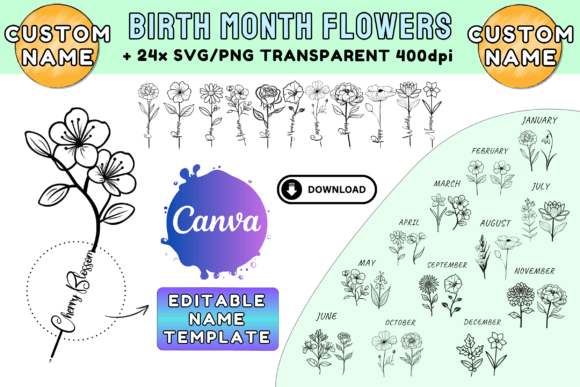 Custom Birth Month Flower Canva Template