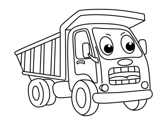 Funny Truck Cartoon for Coloring Book.