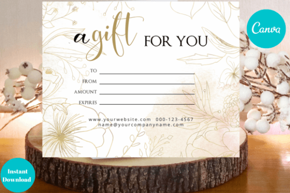 Gold Floral Gift Card Canva Template Graphics