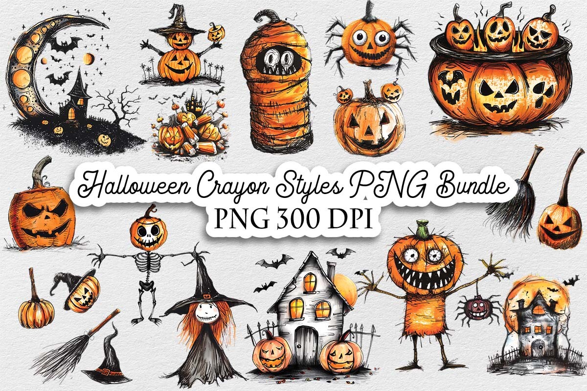 Halloween Crayon Styles Png Bundle Graphic by Lloy Design · Creative ...