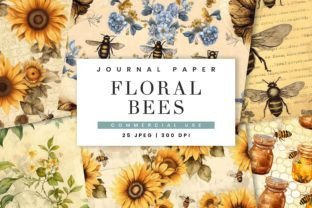 Neutral Flower Bees Junk Journal Paper Graphic by busydaydesign ...