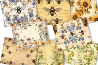 Neutral Flower Bees Junk Journal Paper Graphic by busydaydesign ...