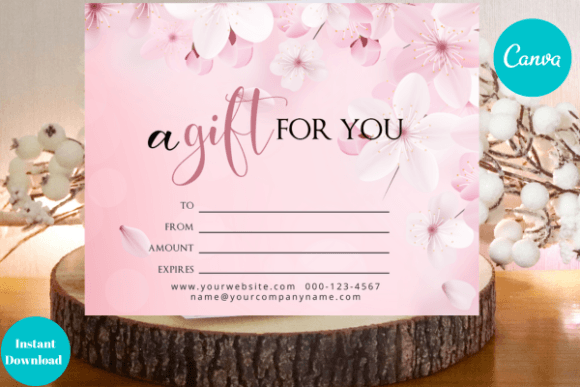 Pink Floral Gift Card Canva Template Graphics
