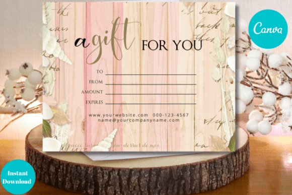 Pink Gift Card Canva Template Seashell Graphics