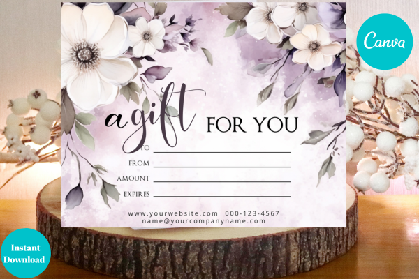 Purple Floral Gift Card Canva Template