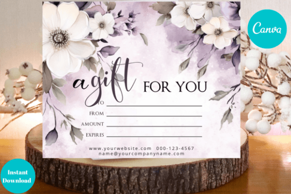 Purple Floral Gift Card Canva Template Graphics