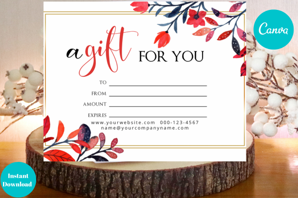 Red Floral Gift Card Canva Template