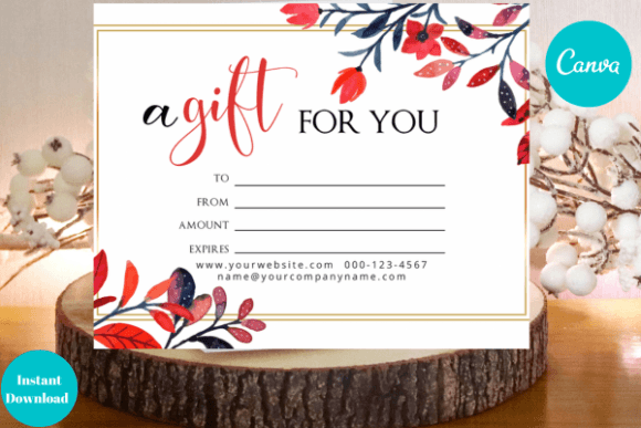 Red Floral Gift Card Canva Template Graphics