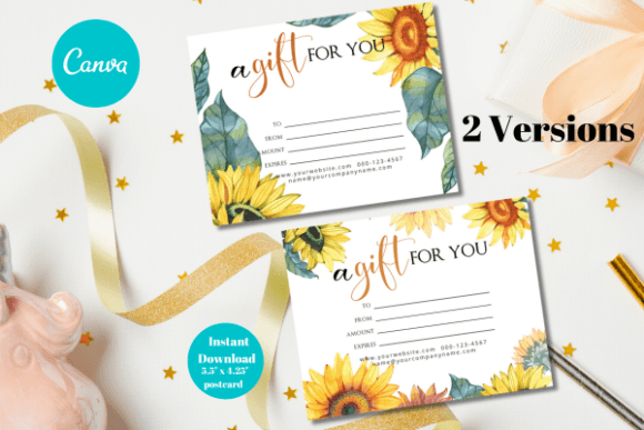 Sunflower Gift Card Canva Template Graphics