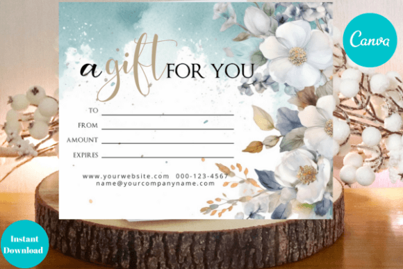 Teal Floral Gift Card Canva Template