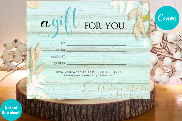 Teal Leaf GIft Card Canva Template