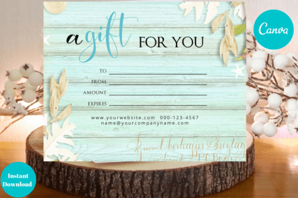 Teal Leaf Gift Card Canva Template Graphics