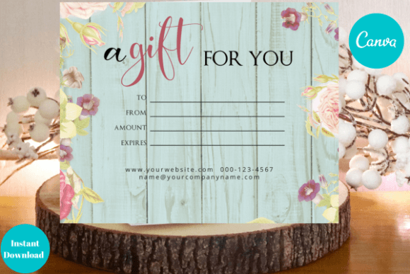 Teal Wood Gift Card Canva Tempalte Graphics