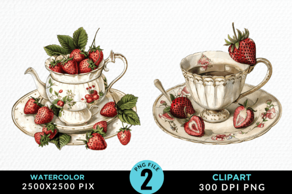 Watercolor Strawberry Tea Clipart Design Graphic by Regulrcrative ...
