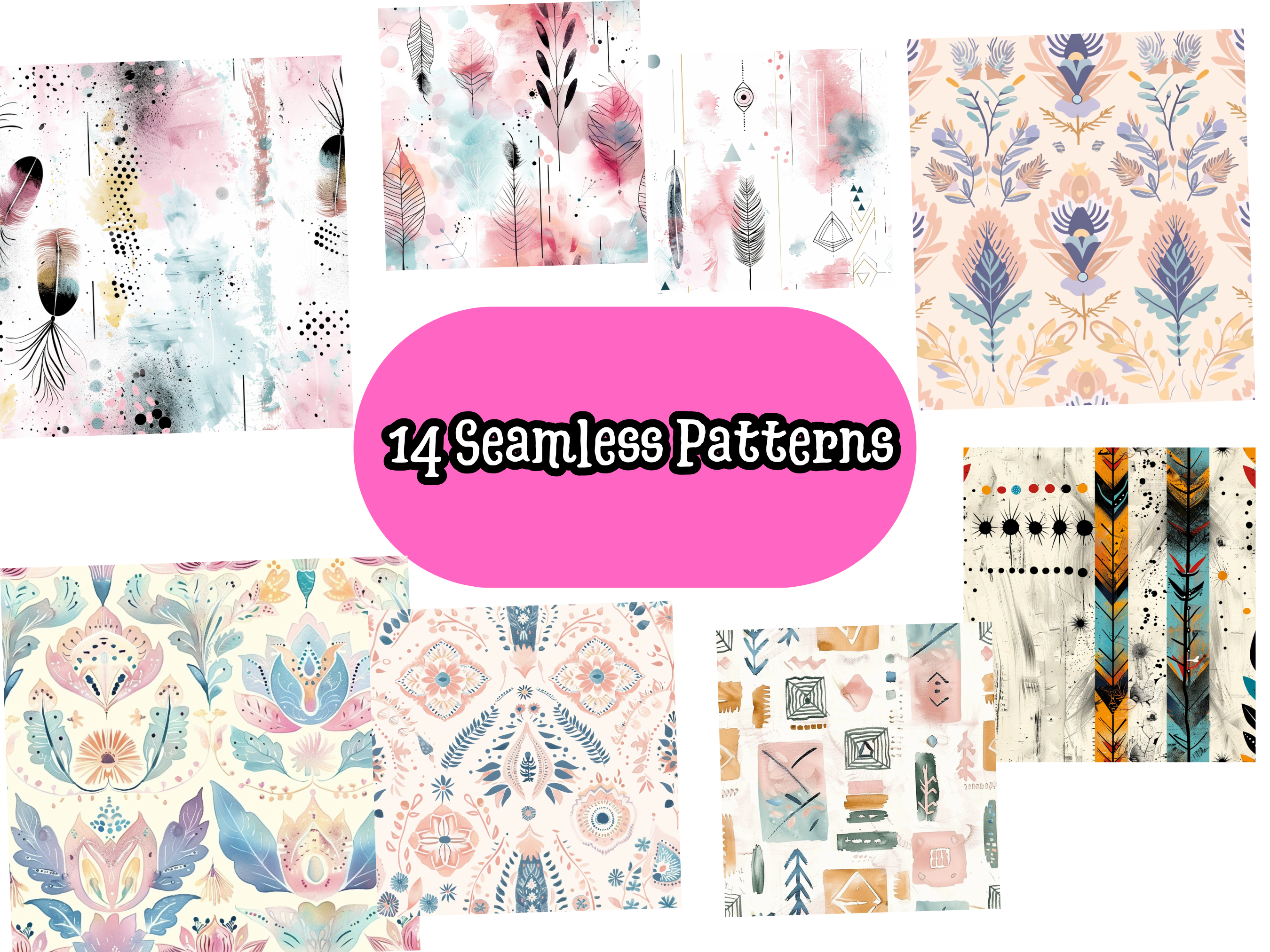 14 Boho Seamless Patterns Bundle Graphic by DiFlow-Rin · Creative Fabrica