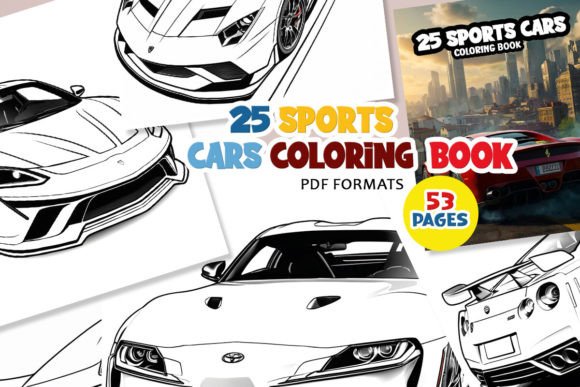 25 Sports Cars Cploring Book for Kids