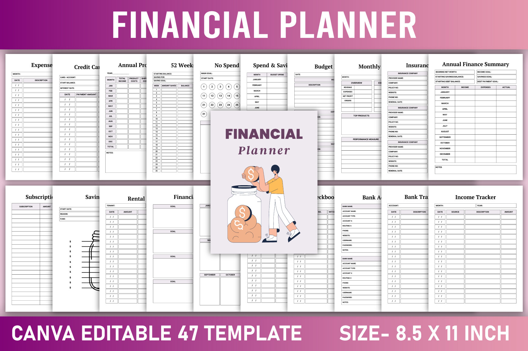 Editable Financial Planner Canva