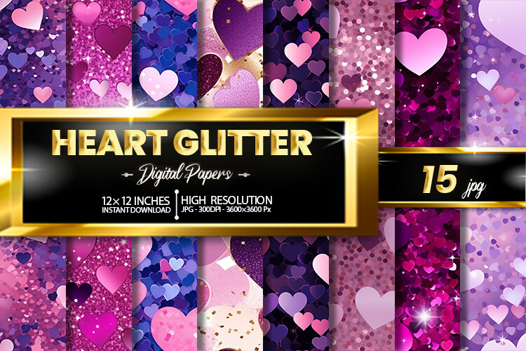 Heart Glitter Digital Papers Graphic by Hurairagraphics · Creative Fabrica