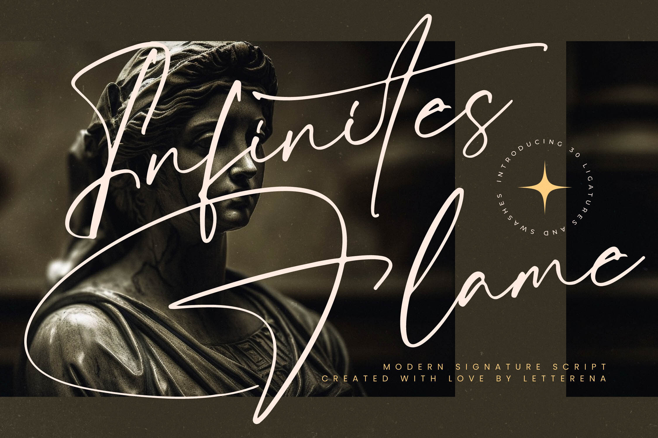 Infinites Flame font preview in a script style