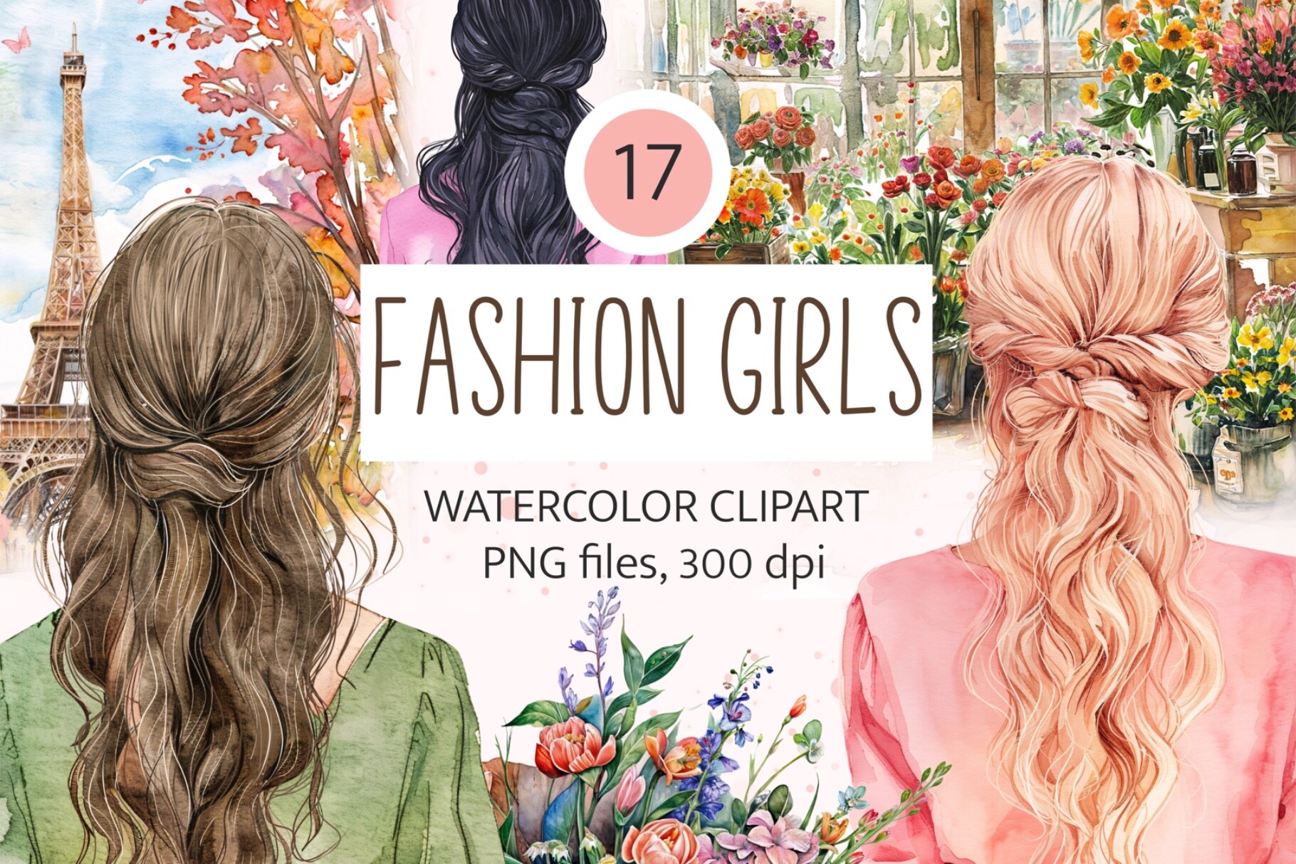 Watercolor Girls with Flowers Set Graphic by juliart_pro · Creative Fabrica