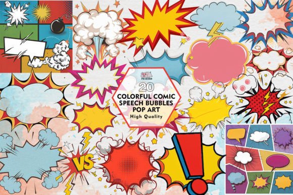 Colorful Comic Speech Bubbles Pop Art Graphic Illustrations By PIG.design