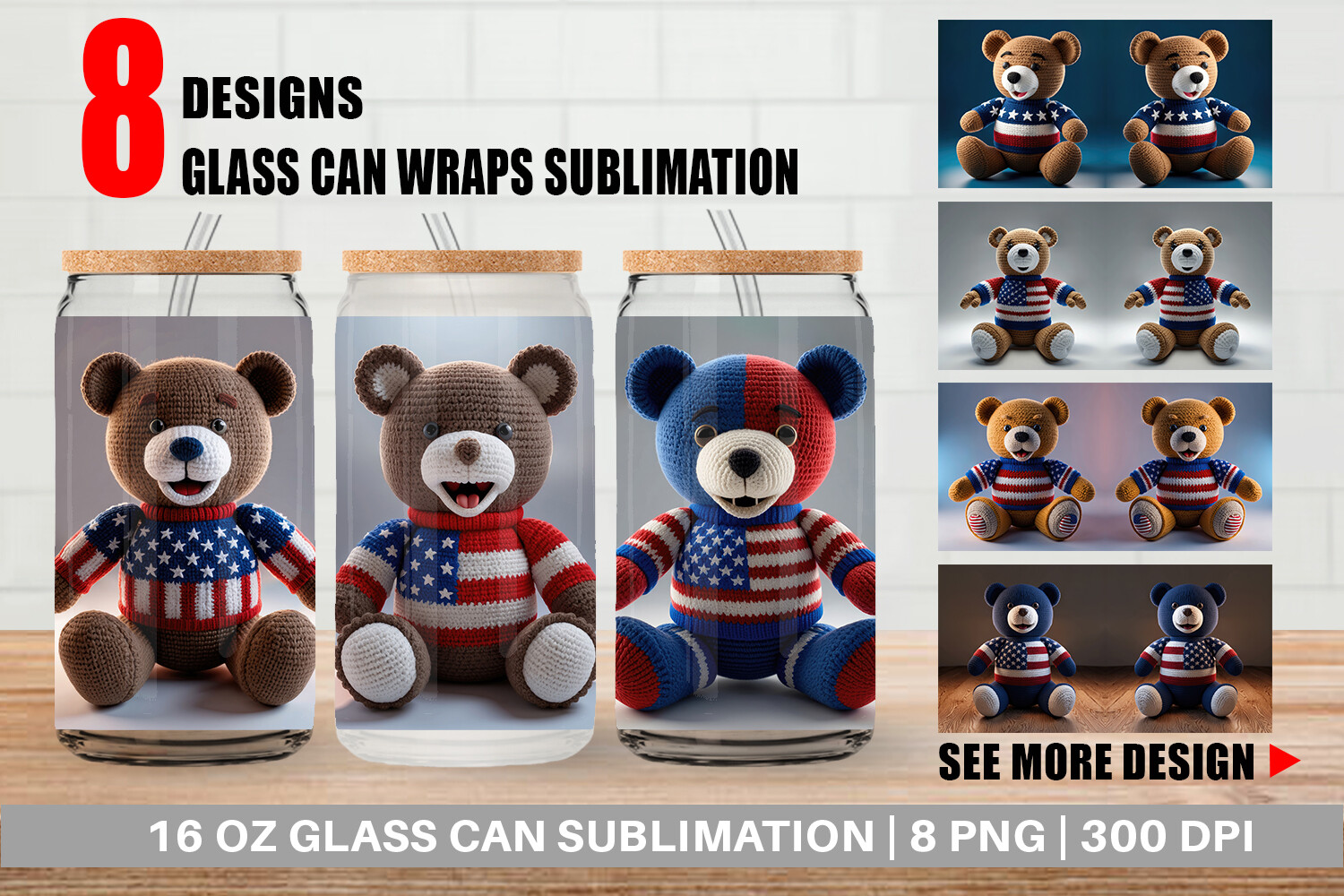 Glass Can Patriotic Bear Crochet Graphic by Artnoy · Creative Fabrica
