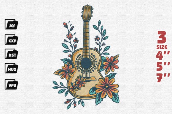Guitar with Flower Embroidery