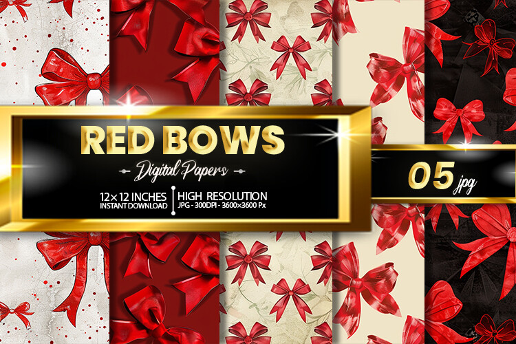 Red Bows Digital Papers Graphic by Hurairagraphics · Creative Fabrica
