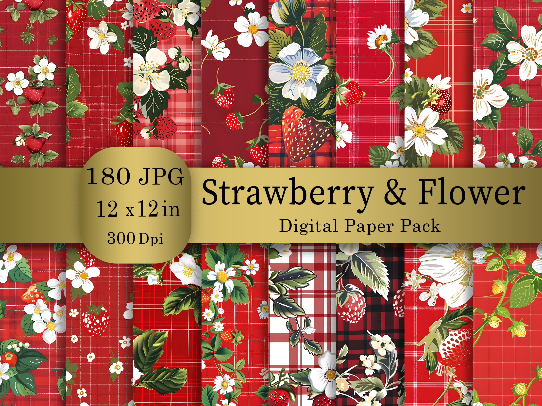 Strawberry Digital Paper Bundle Graphic by Art.X · Creative Fabrica