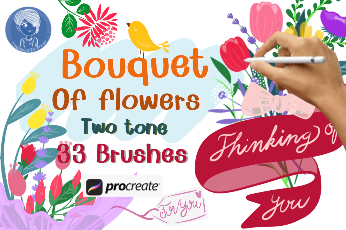 Bouquet of Flowers Brush Stamp Procreate Graphic by JeerawanTH ...