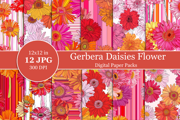 Gerbera Daisies Flower Digital Paper Graphic by Nam Tiwa · Creative Fabrica