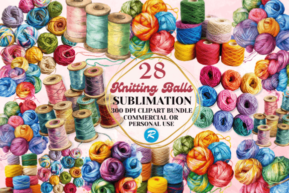 Knitting Balls & Supplies Clipart Bundle