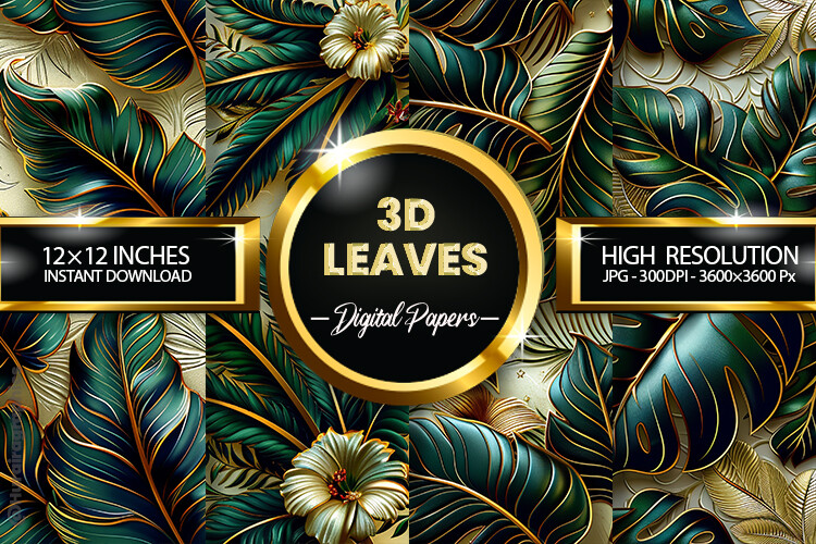 3D Leaves Digital Papers Graphic by Hurairagraphics · Creative Fabrica
