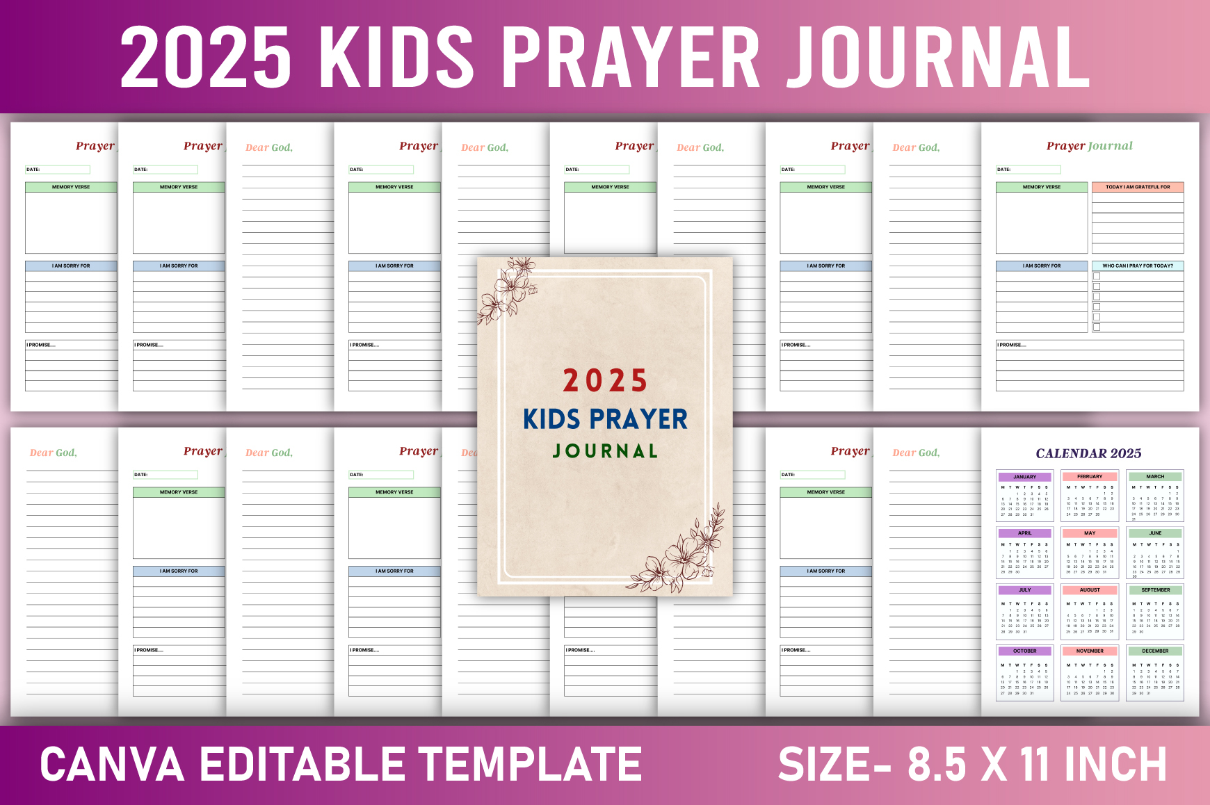 Editable 2025 Kids Prayer Journal Canva