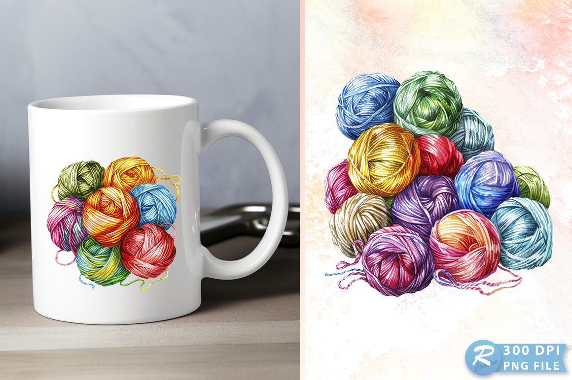 Knitting Balls and Supplies Clipart PNG