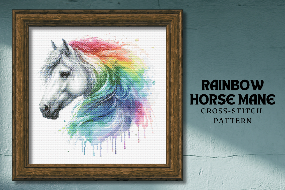 Rainbow Mane Horse Cross Stitch Pattern