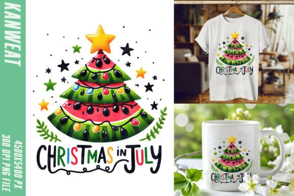 Watermelon Tree Christmas in July Graphic T-shirt Designs By Kanweat