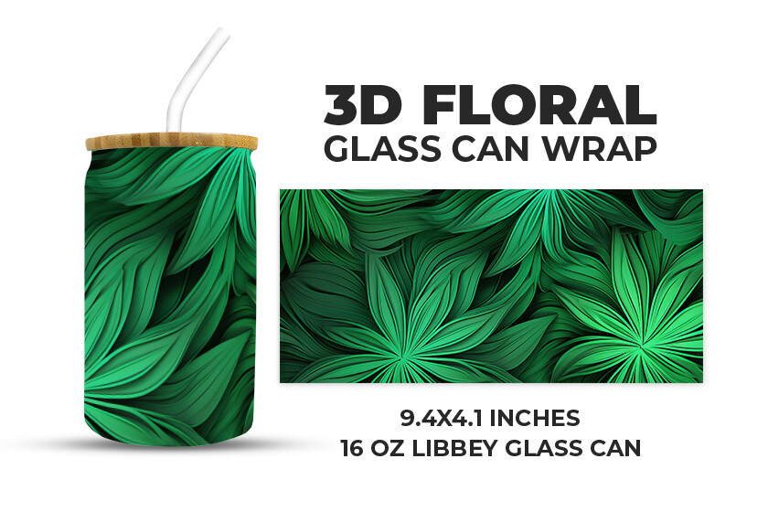3D Floral Glass Can Wrap Graphic by Creative World · Creative Fabrica