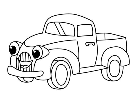 Funny Truck Cartoon for Coloring Book.