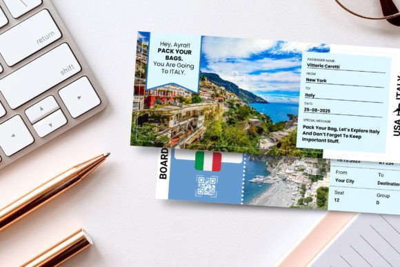 Italy Trip Surprise Gift Ticket Canva