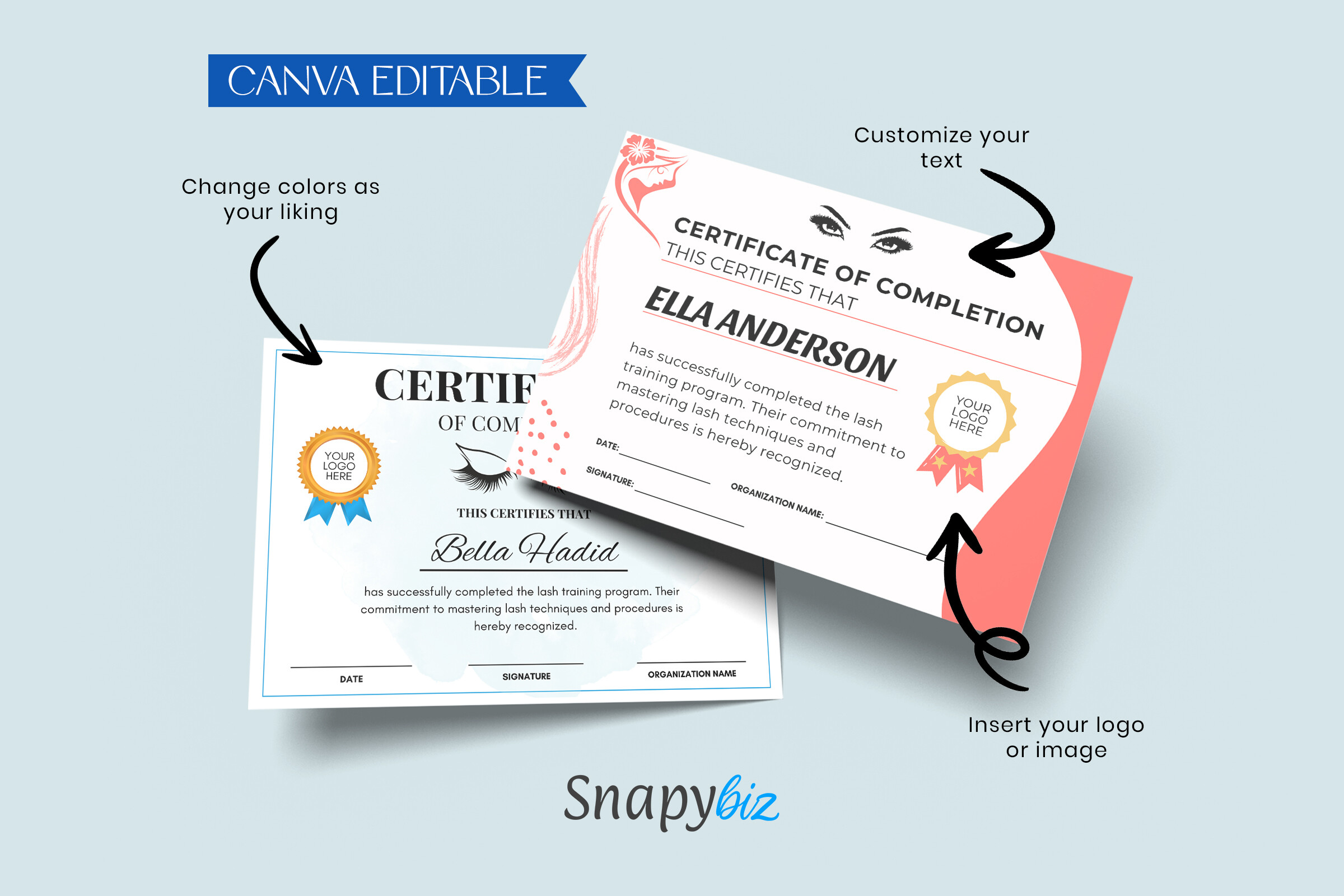 Lash Certificate Canva Template
