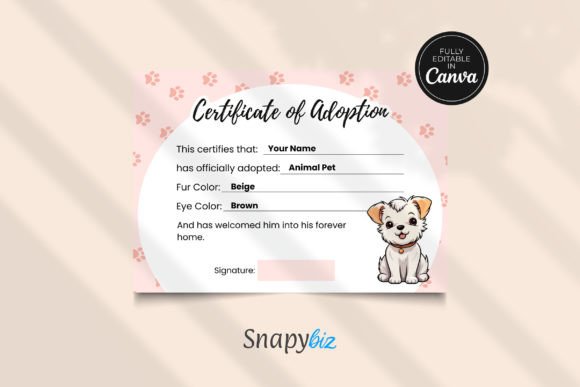 Puppy Birth Certificate Canva Template